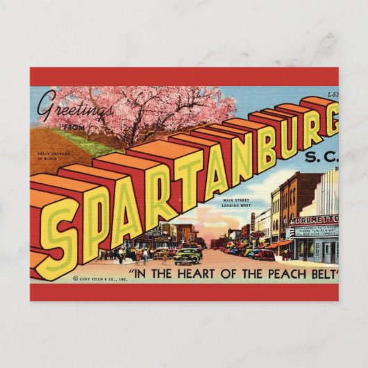 Retro Spartanburg SC Groet Briefkaart (Voorkant)