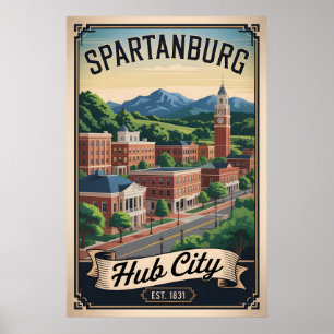 Retro Spartanburg South Carolina Reisillustratie Poster