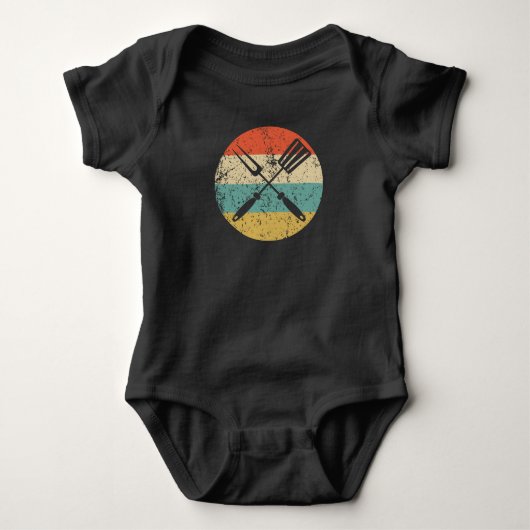 Retro spatel en vork icoon BBQ Cookout Romper (Voorkant)