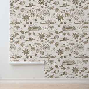 Retro  Specerijen met Namen Keuken Behang