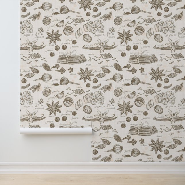Retro  Specerijen met Namen Keuken Behang (Applicatie)