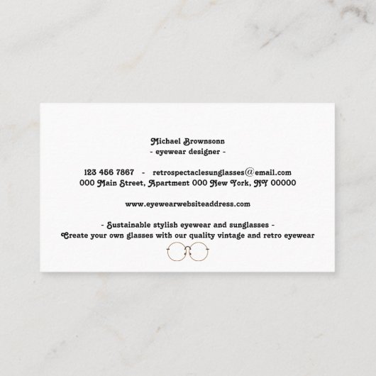Retro Spectacles | Stylish Eyewear Professional Visitekaartje (Achterkant)