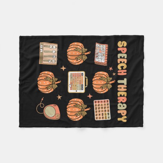 Retro Speech Therapy Slp Fall Pumpkin Speech Thera Fleece Deken (Voorkant (Horizontaal))
