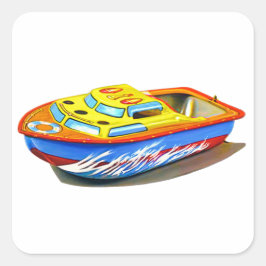 RETRO SPEELGOED BOAT T-SHIRT VIERKANTE STICKER