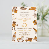 Retro Speelgoed Jongens Verjaardagsuitnodiging Bedankkaart (Staand voorkant)