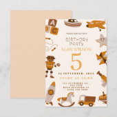 Retro Speelgoed Jongens Verjaardagsuitnodiging Bedankkaart (Voorkant / Achterkant)