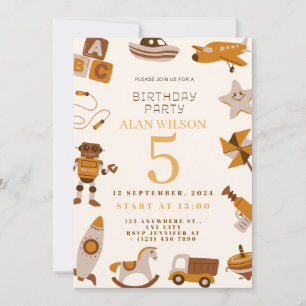 Retro Speelgoed Jongens Verjaardagsuitnodiging Save The Date