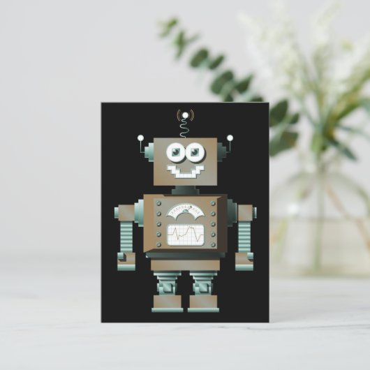 Retro Speelgoed Robot Briefkaart (dk) (Staand voorkant)