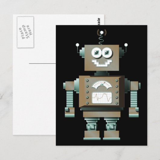 Retro Speelgoed Robot Briefkaart (dk) (Voorkant / Achterkant)