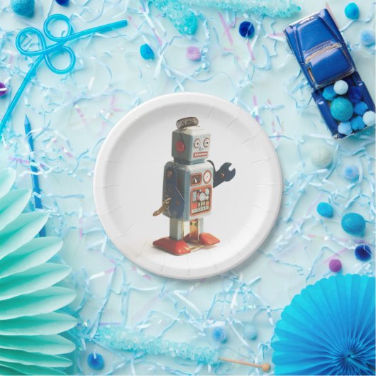 Retro Speelgoed Robot Papieren Bordje (Feest)