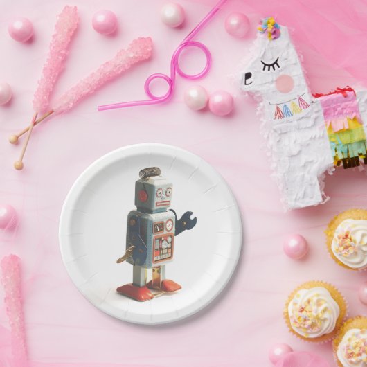 Retro Speelgoed Robot Papieren Bordje (Feest)