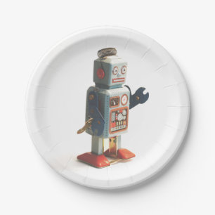 Retro Speelgoed Robot Papieren Bordje