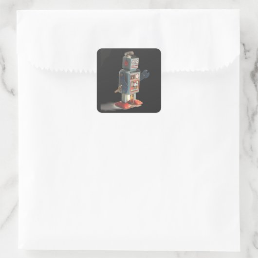 Retro Speelgoed Robot Vierkante Sticker (Tas)