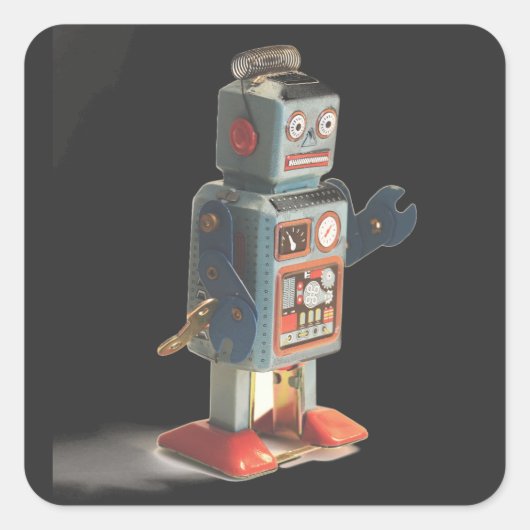 Retro Speelgoed Robot Vierkante Sticker (Voorkant)