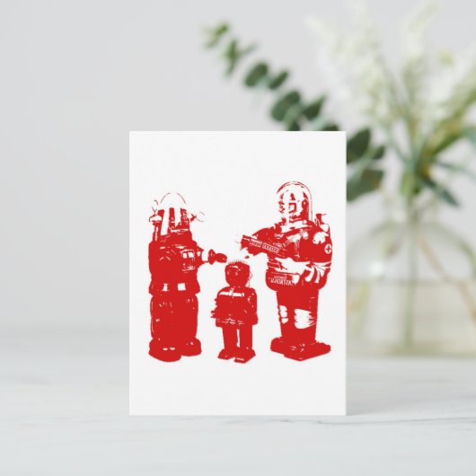 Retro Speelgoed Robots Briefkaart (Staand voorkant)
