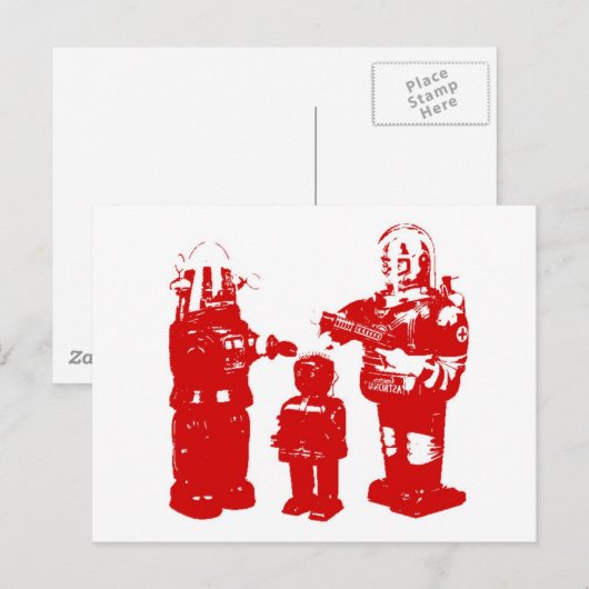 Retro Speelgoed Robots Briefkaart (Voorkant / Achterkant)