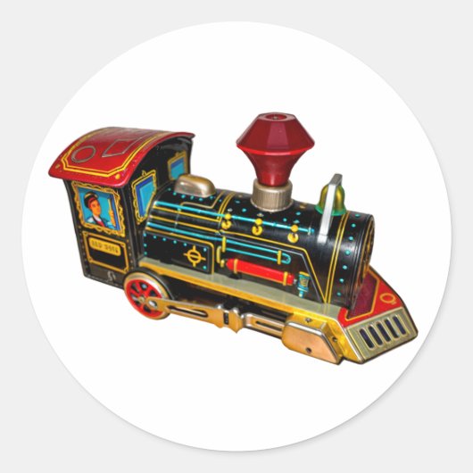 RETRO SPEELGOED TRAIN T-SHIRT RONDE STICKER (Voorkant)