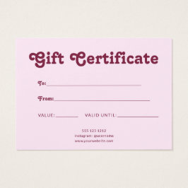 Retro Speels Minimalistisch Roze Certificaat Visitekaartje