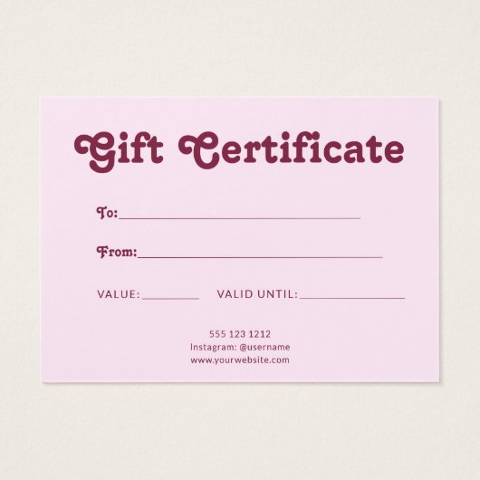 Retro Speels Minimalistisch Roze Certificaat Visitekaartje (Achterkant)