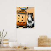 RETRO SPEELSE KAT KUNST | Whimsical KAT LIEFHEBBER Poster (Keuken)