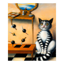 RETRO SPEELSE KAT KUNST | Whimsical KAT LIEFHEBBER