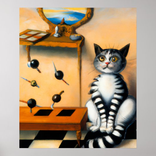 RETRO SPEELSE KAT KUNST | Whimsical KAT LIEFHEBBER Poster (Voorkant)