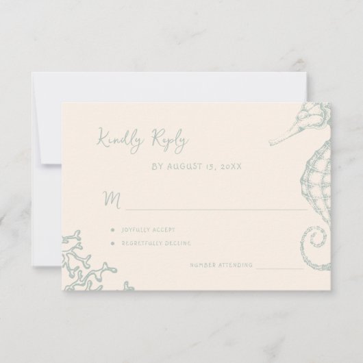 Retro speelse script strand bestemmingshuwelijk RSVP kaartje (Voorkant)