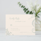 Retro speelse script strand bestemmingshuwelijk RSVP kaartje (Staand voorkant)