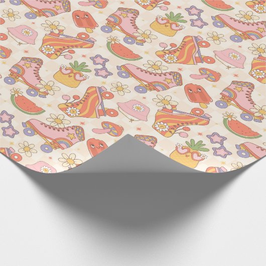 Retro Speelse Zomer Roller Schaatsen Plezier Cadeaupapier (Hoek)