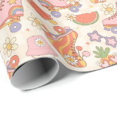 Retro speelse zomer roller skate plezier cadeaupapier (Rol Hoek)