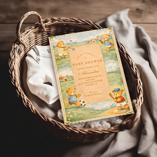 Retro Speeltuin Teddyberen Baby Shower Kaart