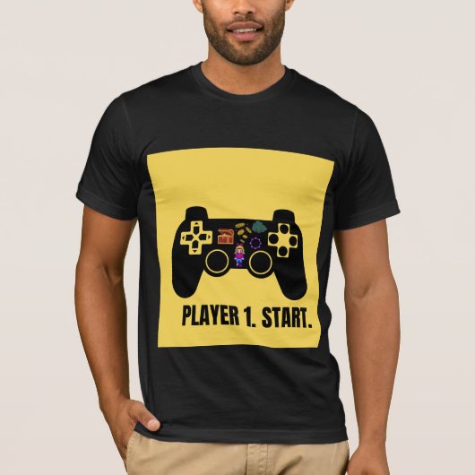 Retro Speler 1 Start Gaming Controller T-shirt (Voorkant)
