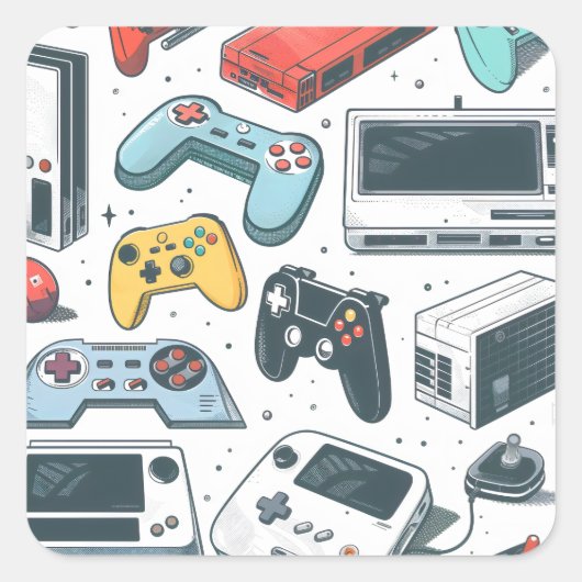Retro spellen vierkante sticker (Voorkant)