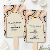 Retro Spiraal Boog Roze Zwart Gouden Trouwprogramm Handwaaier