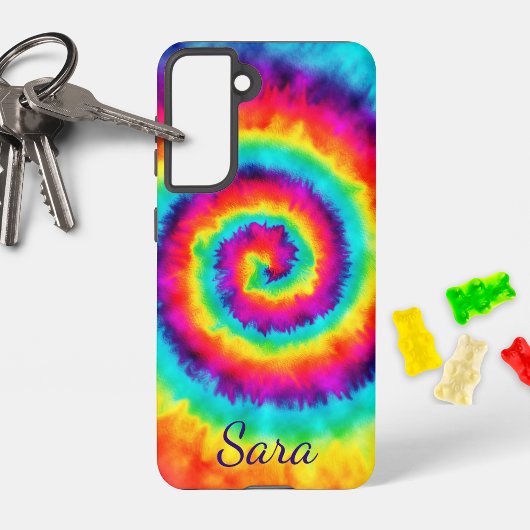 Retro Spiral Rainbow Tie Dye Signature Samsung Galaxy Hoesje