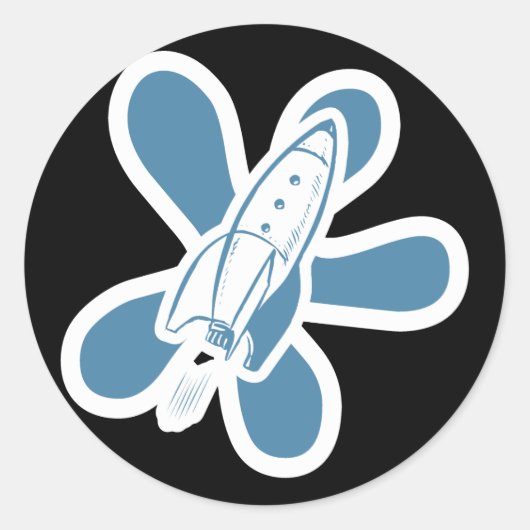 Retro Splat Raket Wit Blauw Ronde Sticker (Voorkant)