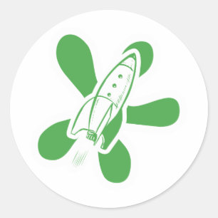 Retro Splat Raket Wit Groen Ronde Sticker