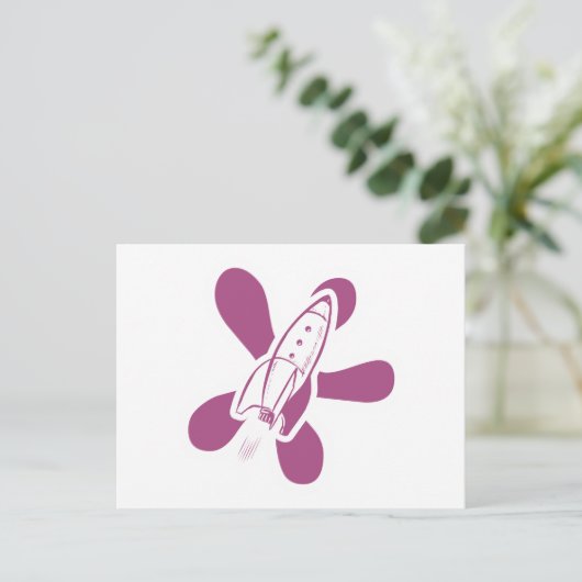 Retro Splat Rocket White Roze Briefkaart (Staand voorkant)