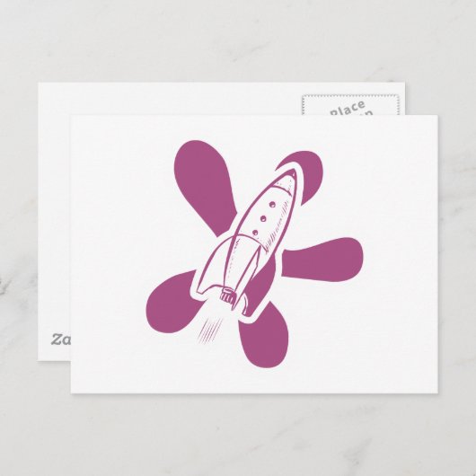 Retro Splat Rocket White Roze Briefkaart (Voorkant / Achterkant)