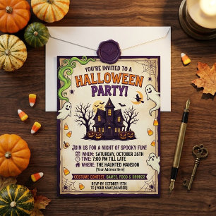 Retro Spoken Huis Halloween Feest Uitnodiging