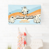 Retro spook Halloween griezelige drie Geest blauw Spandoek (Insitu)