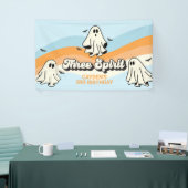 Retro spook Halloween griezelige drie Geest blauw Spandoek (Beurs)