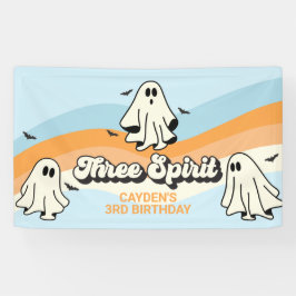 Retro spook Halloween griezelige drie Geest blauw Spandoek