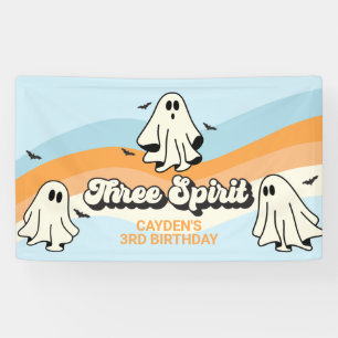 Retro spook Halloween griezelige drie Geest blauw Spandoek