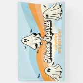 Retro spook Halloween griezelige drie Geest blauw Spandoek (Verticaal)