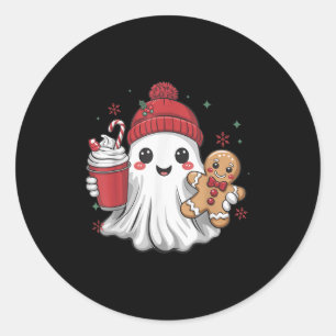 Retro spook mutsje Kerst Kerstmis Xmas koffie G Ronde Sticker