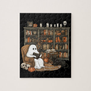 Retro spookboeken lezende geesten, bibliothecaris legpuzzel