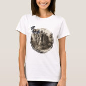 Retro  spookhuis van Dracula en een vleermuis T-shirt (Voorkant)