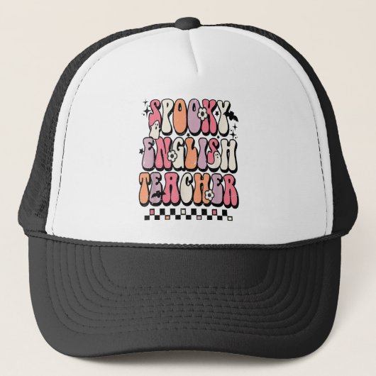 Retro Spooky English Teacher Funny Grammar Teacher Trucker Pet (Voorkant)