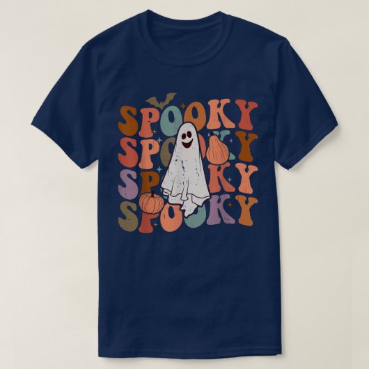 Retro Spooky Ghost Bat Herfst Halloween dan T-shirt (Design voorkant)
